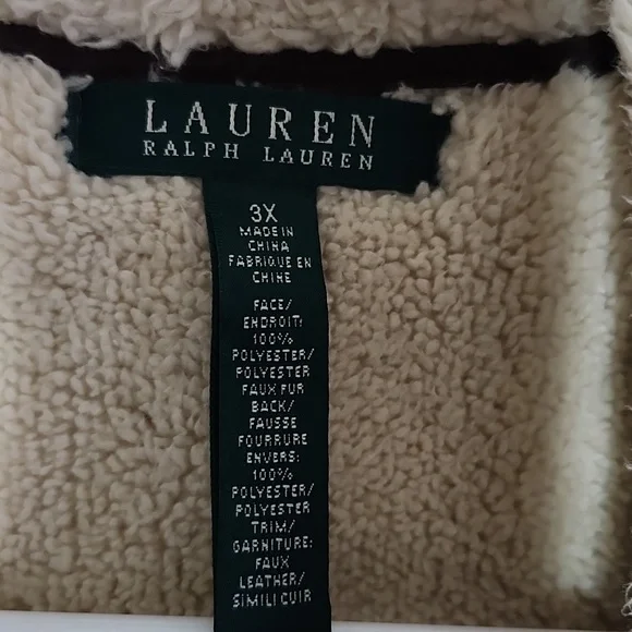 Lauren Ralph Lauren Faux Leather Women's Brown Sherpa Lined Coat Womens 3X